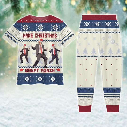 Discover Funny Trump 2025 Pajamas, Trump Dancing Xmas Pajamas, Humorous Trump Shirt, Trump 45 47 Pj Set