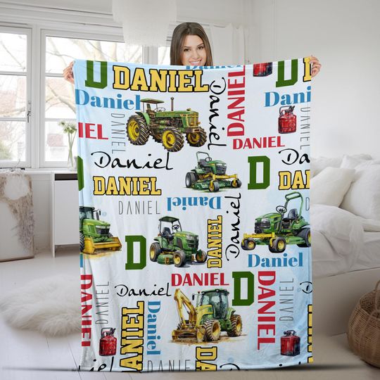 Discover Personalized Tractor Blanket, Farm Baby Blanket, Farmer Personalized Baby Blanket, Custom Baby Blanket - Personalized Name Blanket AXHO07