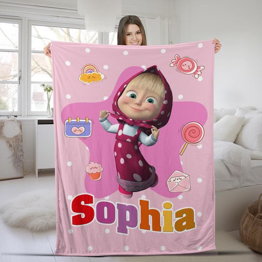 Discover Marsha And Bear Milestone Blanket, Marsha And Bear Blanket, Marsha And Bear Cartoon Blanket