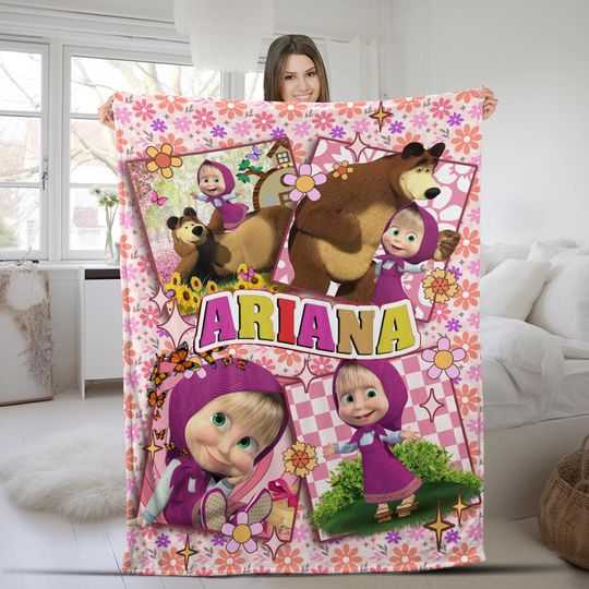 Discover Marsha And Bear Milestone Blanket, Marsha And Bear Blanket, Marsha And Bear Cartoon Blanket