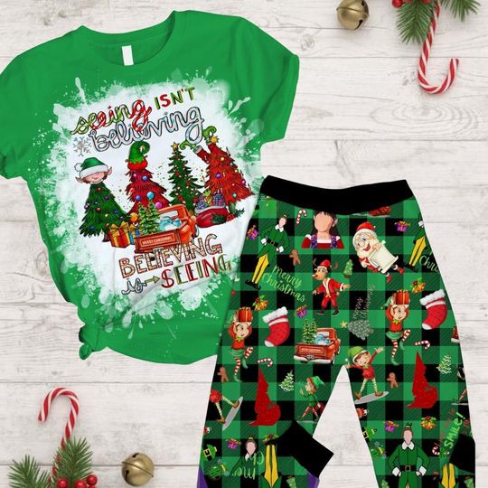 Elf Christmas Pajamas Set, Buddy The Elf Shirt, Funny Movie Shirt, Santa I Know Him Tee, Holiday Matching Shirt, Winter Season Gift