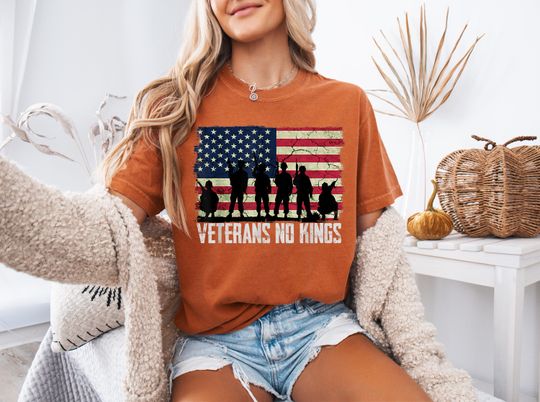 Discover Veterans No Kings T-Shirt: Patriotic Soldier Tee - USA Flag