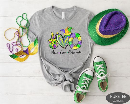 Discover Peace Love King Cake Mardi Gras Shirt, Mardi Gras Shirt, Peace Shirt, Mardi Gras Tee, Mardi Gras Sweatshirt, Love Shirt, King Cake Shirt