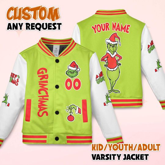 Discover Custom Merry Grin Varsity Jacket, Merry Christmas Baseball Jacket, Funny funny character Baseball Jacket, Matching Family Xmas Outfit
