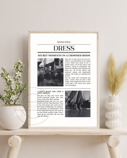 Taylorr Swifts Dress Poster | Reputation Album | Taylorr Swifts Eras Tour | Newspaper Inspired Digital Print