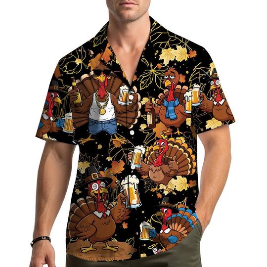 Discover Thanksgiving Turkey Hawaiian Shirt for Men and Women, Beer Drinking Turkey Print