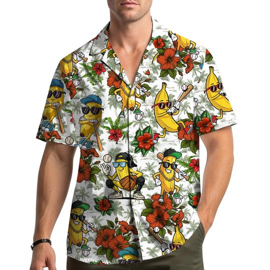 Hawaiian Banana Baseball Shirt Men Women Youth Short Sleeve Towtone Tropical Fruit Print Summer Beach