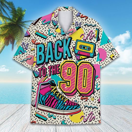 Discover 90s Hawaiian Shirt Men Women Youth Retro Neon Cassette Aloha Shirt Vintage 90s Colorful Party