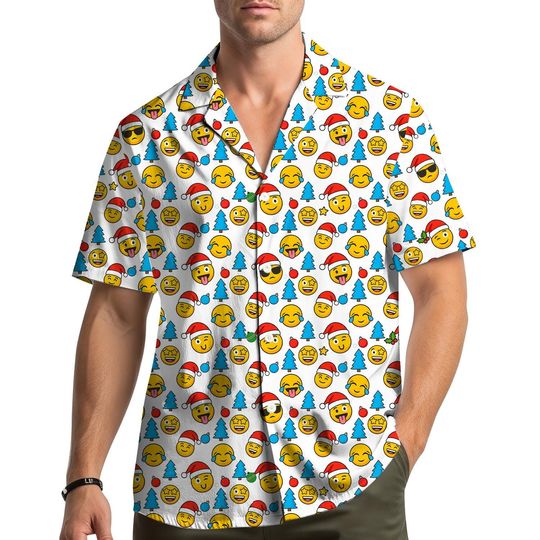 Discover Christmas Hawaiian Shirt for Men, Women & Youth, Santa Face Holiday Button-Down, Festive Xmas Shirt