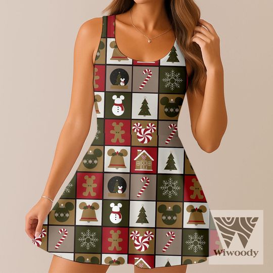 Discover Mickey Ginger Bread Candy Cane Skater Dress, Cute Xmas Party Gift, Very Merry Xmas Party 2025 Outfit
