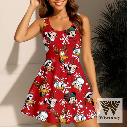 Discover Mickey Minniee Donald Pluto Goofy Big Face Reindeer Santa Skater Dress, Disneyland Trip  Dress, Very Merry Xmas Party 2025 Outfit