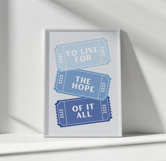 Discover Taylor Lyrics To Live for the Hope of It All Poster, Girly College Dorm Blue Art Bedroom Decor