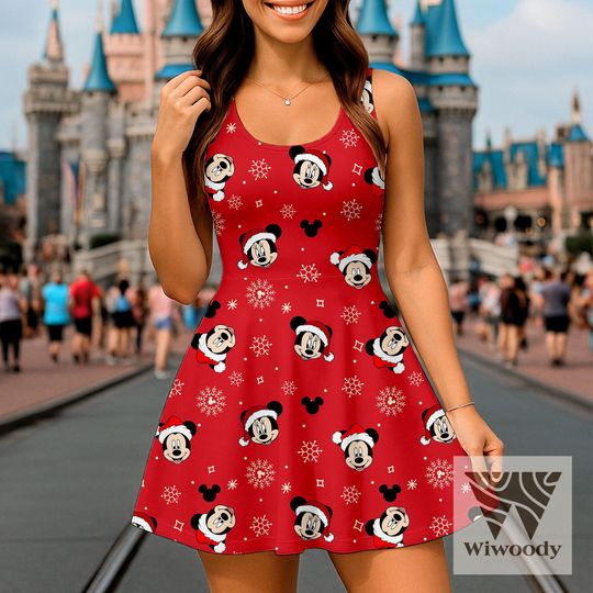 Discover Mickey Minniee Emotion Christmas Skater Dress, Disney Xmas Dress, Disneyland Trip Summer Dress 2025