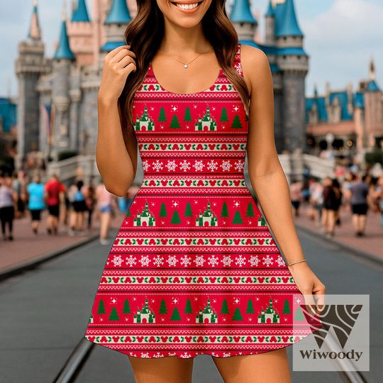 Discover Disney Castle Tis The Season Skater Dress, Disney Trip Summer Dress, Very Merry Xmas Party 2025 Outfit