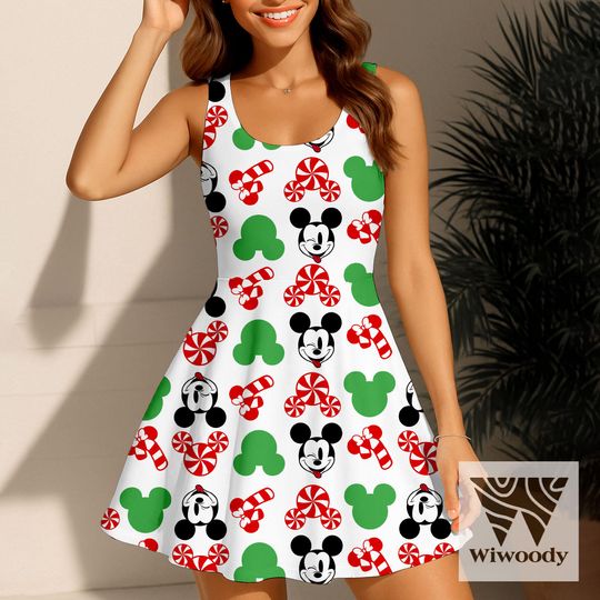 Discover Mickey Minniee Candy Cane Skater Dress, Christmas Candy Cane Dress, Disneyland Christmas Party 2025 Outfit