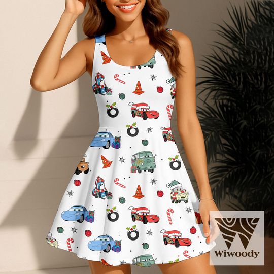 Lightningg McQueen Tow Mater Friend  Xmas Tree Skater Dress, Very Merry Christmas Dress, Disneyland  Christmas  Party 2025 Outfit