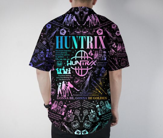 Huntrix Hawaiian Shirt, Neon Gradient Button-Up, Summer Hawaiian Shirt, Kpop Demon Hunters Outfit