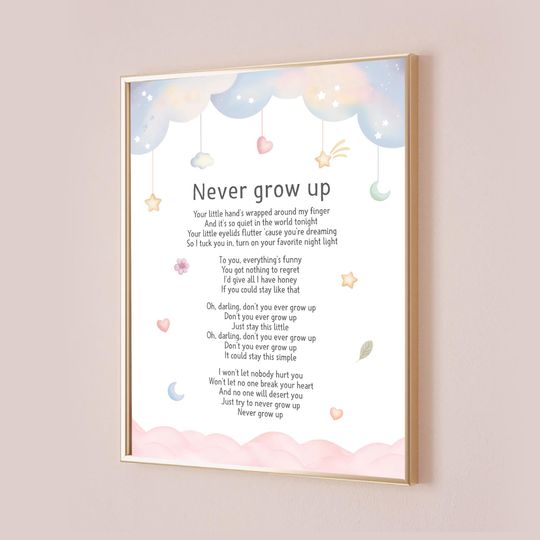 Discover Oh Darling Don't You Ever Grow Up Taylor Poster Merch Never Grow Up Quote Lyrics Print Baby Nursery Decor Subtle Wall Art Digital Download