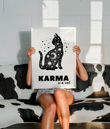 Discover Karma is a Cat Print, Black White Girly Wall Art, Taylor Trendy Wall Art, Funky Art Poster, Lyric Dorm Room Decor, taylor version Merch