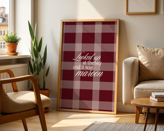 Discover Taylor Print | Maroon Digital Print | Music Art | Printable | Gingham Print | Home Decor | Girly Print | Coquette Wallart