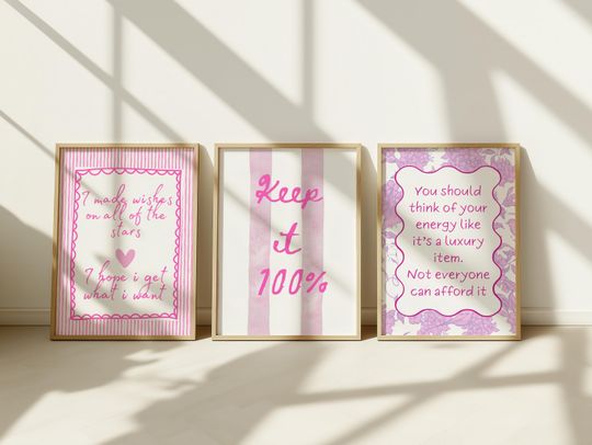 Discover Taylor-Inspired Wall Art Set of 3 pink |Showgirl Lyrics Prints | Aesthetic Room Decor | 3 Digital Posters for Bedroom decor Digital download