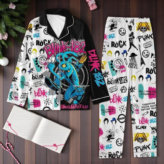 B182 One More Time Christmas Pajama Set, Holiday Sleepwear, Xmas Gift for Rock Fans, Cozy Band PJs