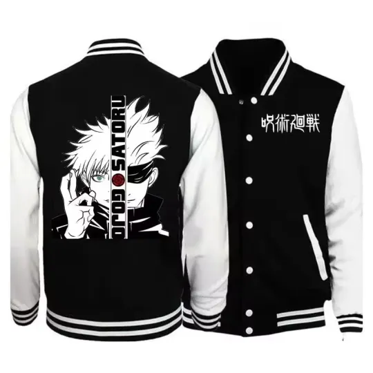 Discover Anime Jujutsu Satoru Gojo Satoru Baseball Jacket Men Women Fashion Anime Jacket