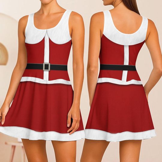 Discover Santa Christmas Skater Dress, Funny Santa Women Dress, Santa Claus Cosplay Costume, Red Santa Dress with Belt, Xmas Party 2025 Gifts