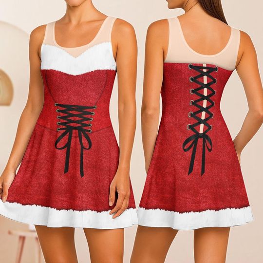 Discover Mrs. Santa Corset Cosplay Skater Dress, Funny Santa Women Dress, Santa Claus Outfit For Girl, Snow Christmas Casual Dress, Xmas Gifts