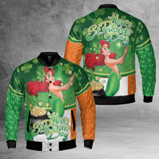 Discover Ariel Shamrock Clovers Gold Coins Happy Saint Patrick's Day Jacket