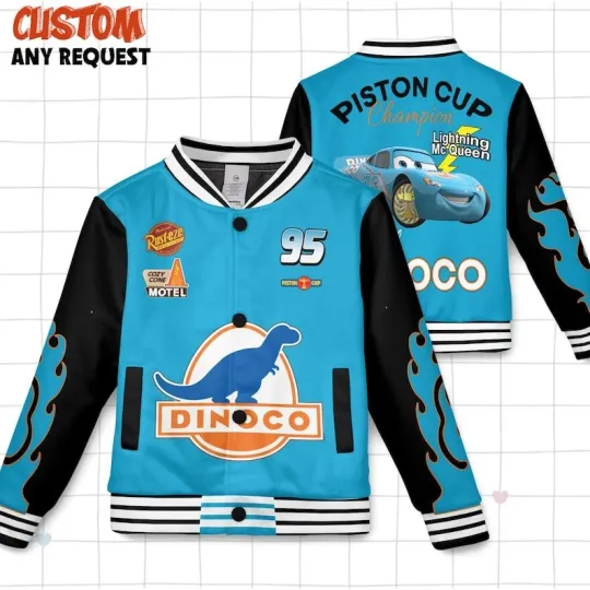 Discover Dinoco Piston Cup Lightning McQueen Pixar Cars Radiator Springs Baseball Jacket
