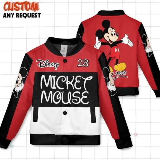 Discover Cute Mickey Mouse Black Red Cartoon Character Gift For Fan Baseball Jacket