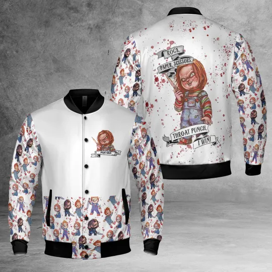 Personalized Horror Chucky Rock Paper Scissors Throat Punch I Win Jacket