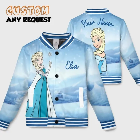 Discover Personalized Elsa Princess Frozen Winter Snow Christmas Baseball Jacket