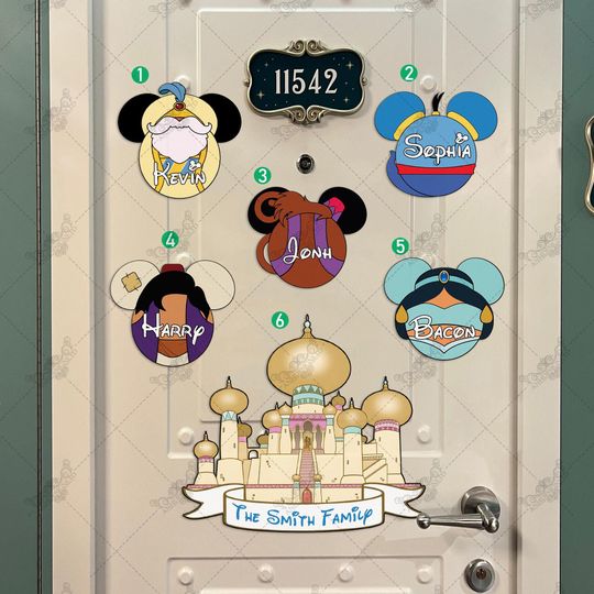 Discover Personalized Aladdin Inspired Magnet, Disney Family Members Gift, Mickey Head Magnet, Jasmin Princess Inspired Cruise Door Magnet