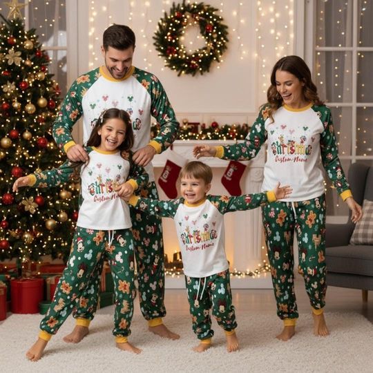 Discover Personalized Mickey Pajamas Set, Custom Name Pajamas Family Set, Mickey Xmas Outfit Pajamas, Movie Gift For Fans, Matching Family Pajamas