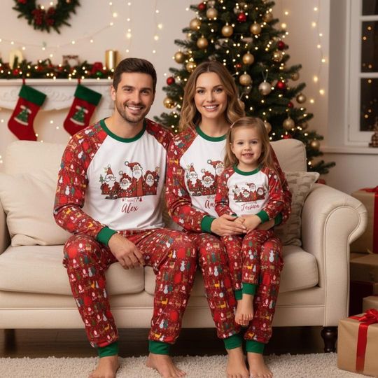 Discover Personalized Santa Claus Pajamas Set, Custom Name Pajamas Family Set, Santa Xmas Outfit Pajamas, Movie Gift For Fans,Matching Family Pajamas