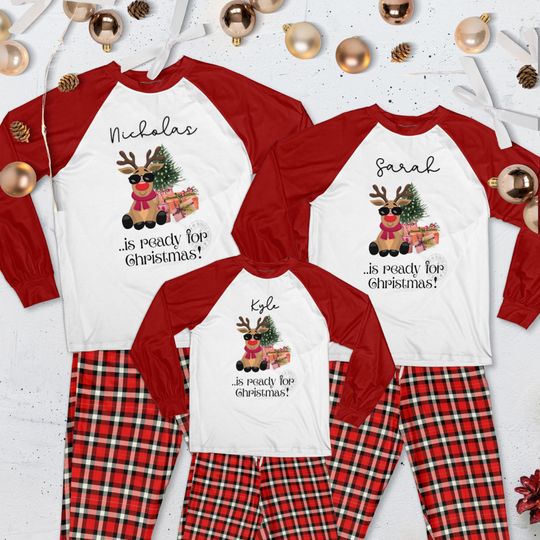 Discover Personalized Matching Family Pajama Set: Reindeer "Is Ready for Christmas" Sleepwear