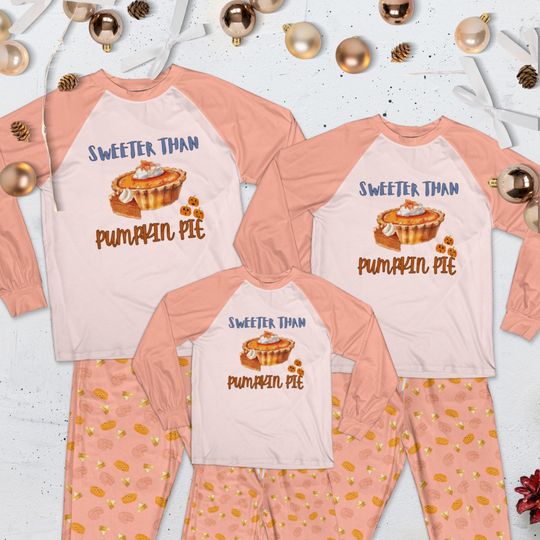 Discover Fall Raglan Family Pajama Set: Sweeter Than Pumpkin Pie Salmon Pink Sleepwear