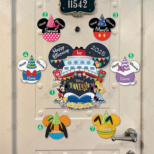 Discover Personalized Mickey & Friends Birthday Magnet, Happy Birthday Magnet, Disney Cruise Ship Birthday Magnet, Birthday Cruise Door Magnet