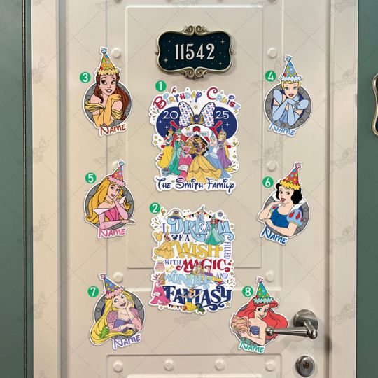 Discover Personalized All Characters Disney Princess Birthday Cruise Magnet, Princess Happy Birthday Girl Party magnet, Stateroom Door Decor, DCL