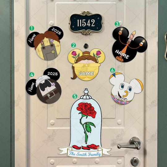 Discover Personalized Beauty and the Beast Inspired Magnet, Disney Family Members Gift, Mickey Head Magnet,Belle Princess Inspired Cruise Door Magnet