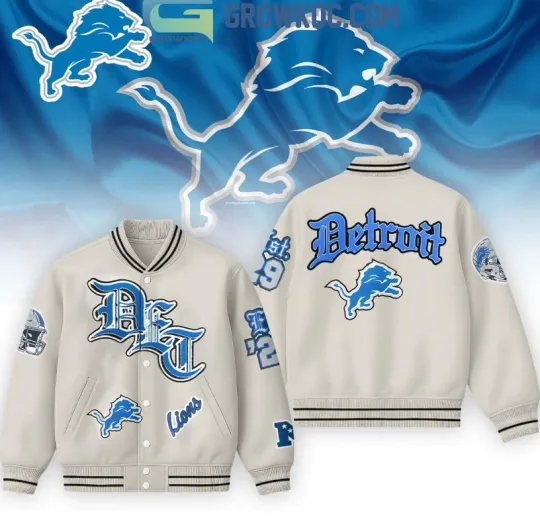 Discover Detroit Lion Vintage Cream Old English Baseball Jacket