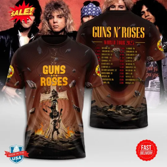 Discover Guns N’ Roses 2025 Tour 3D Tee , Gift For Fan