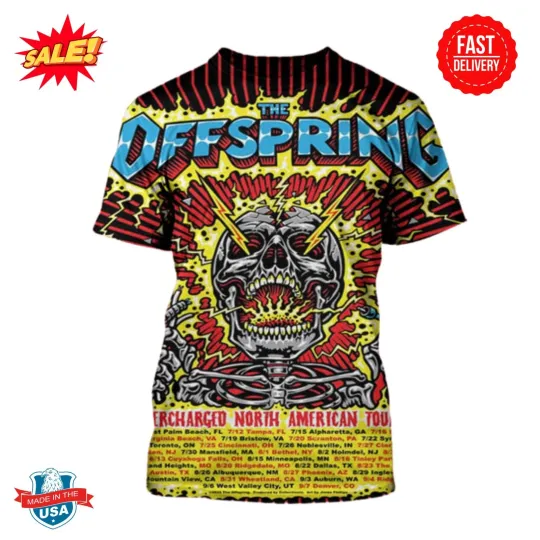 Discover The Offspring Supercharged Worldwide North American Tour 2025 3D Shirt