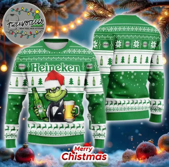 Discover Heinekenn funny character Best Gifts For Holiday 2025 Christmas Ugly Sweater