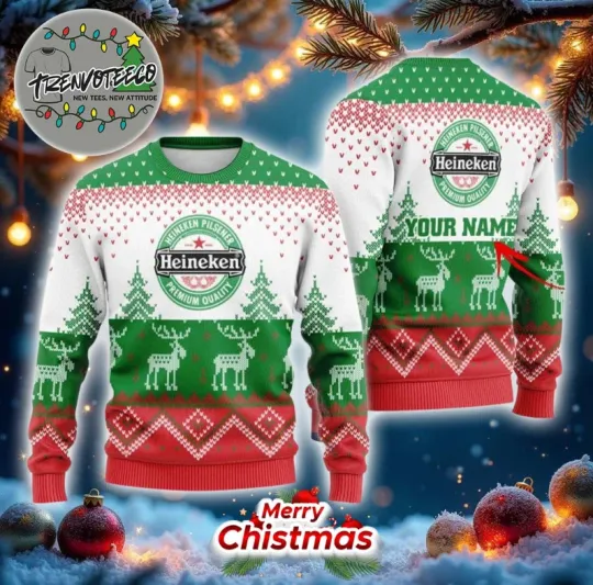 Discover Personalized Heinekenn Winter Reindeer Gifts For Holiday 2025 Ugly Sweater