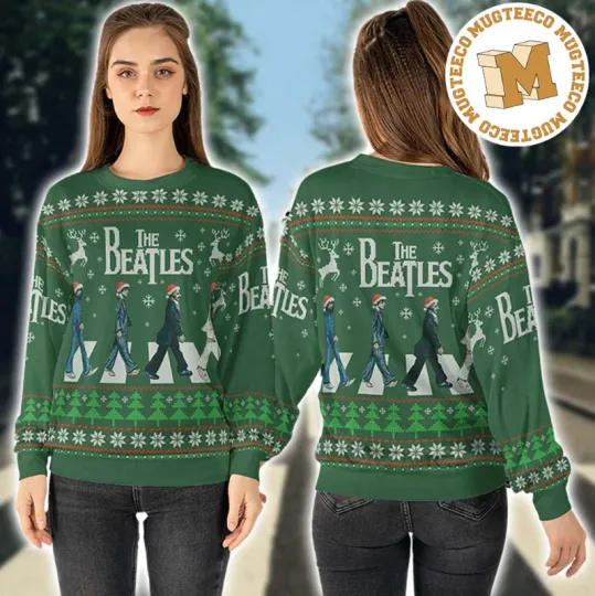 The Beatles Abbey Road Christmas Style Green Holiday Ugly Sweater