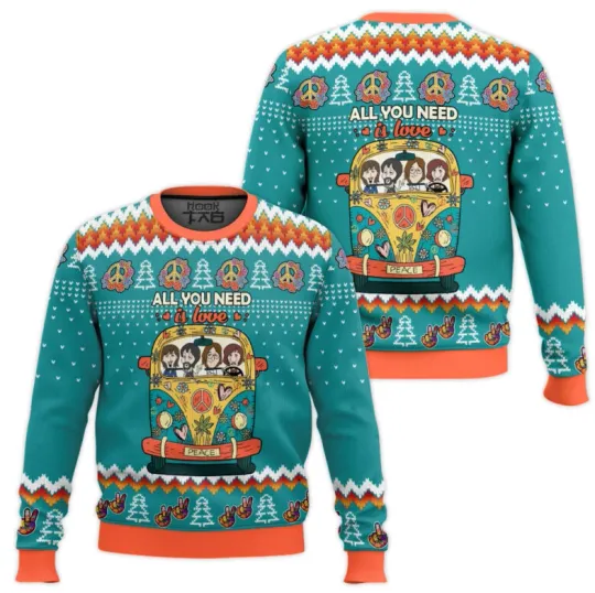 All You Need Is Love Hippie The Beatles Ugly Christmas Sweater