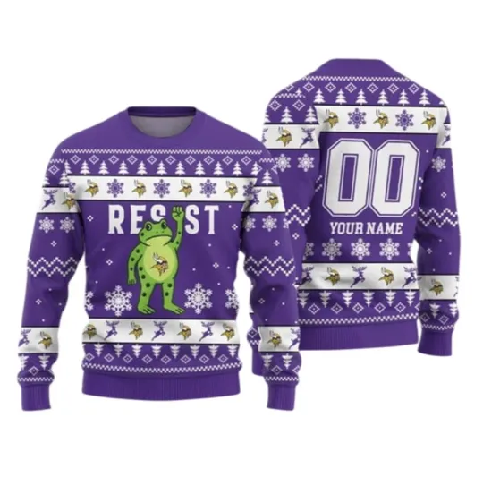 Discover Personalized 2026 Christmas Vikings Portland Frog Resist Ugly Sweater
